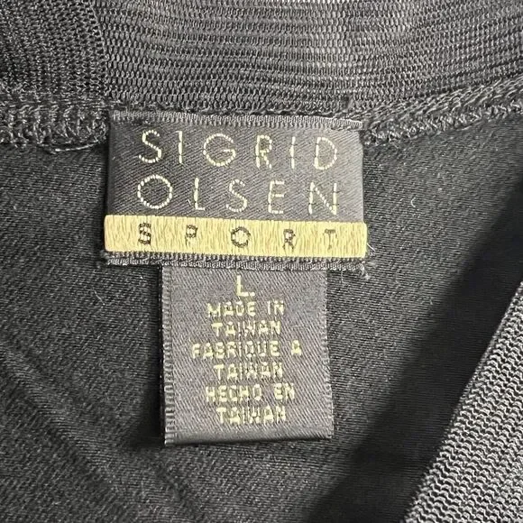 Sigrid Olsen‎ Shirt Womens Large Black Ribbon Neckline Quiet Luxury - Picture 3 of 4